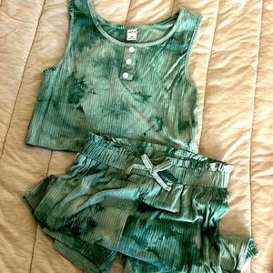 Girls Tie Dye Button Detail Tank Top & Tie Paperbag Waist Shorts